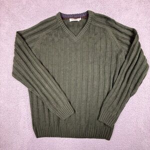 PG Field Heritage Mens Olive Green V-Neck Knit Sweater Ribbed XL‎ Extra Large